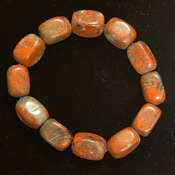 Lee sands Red Jasper Bracelet Natural Stone Stretch Bangle Cuff - Picture 1 of 3